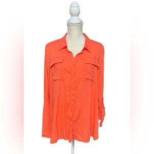 Bright‎ orange button down top.,